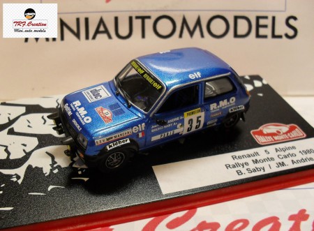 Renault  5  Alpine  Rallye M. Carlo 1980  B. Saby  /  JM. Andrie  Ref. RS19 tarif  45 euros (Modele epuisé)